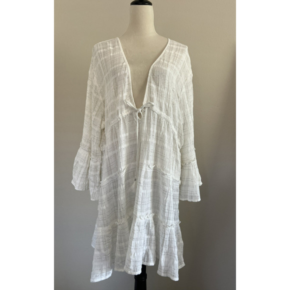 blue island Other - Blue Island Swim Cover-Up Women 2X White Silver Threading Cotton Blend Beach NWT